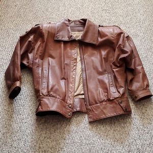 Brown leather vintage bomber